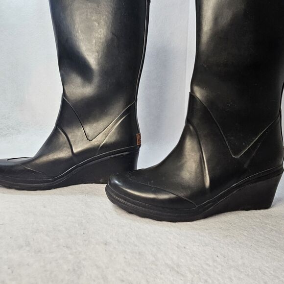MICHAEL KORS Black Wedge Rain boots Sz 6 - Picture 4 of 9